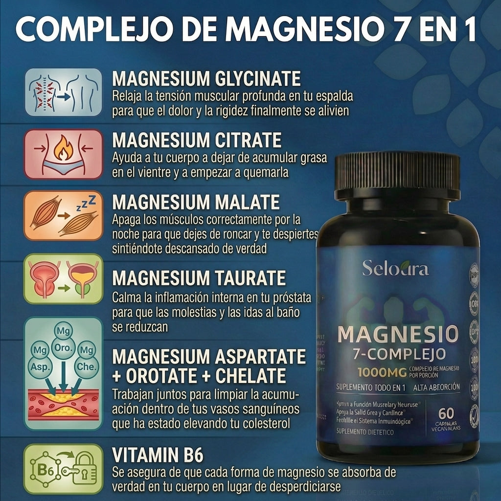 Cápsulas de complejo de magnesio Seloura 7 en 1